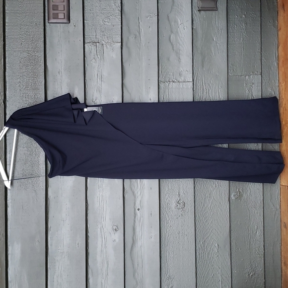 Adrianna Papell Flutter One Shoulder Jumpsuit Midnight sz 16 NEW Womens Cocktail - Picture 4 of 9
